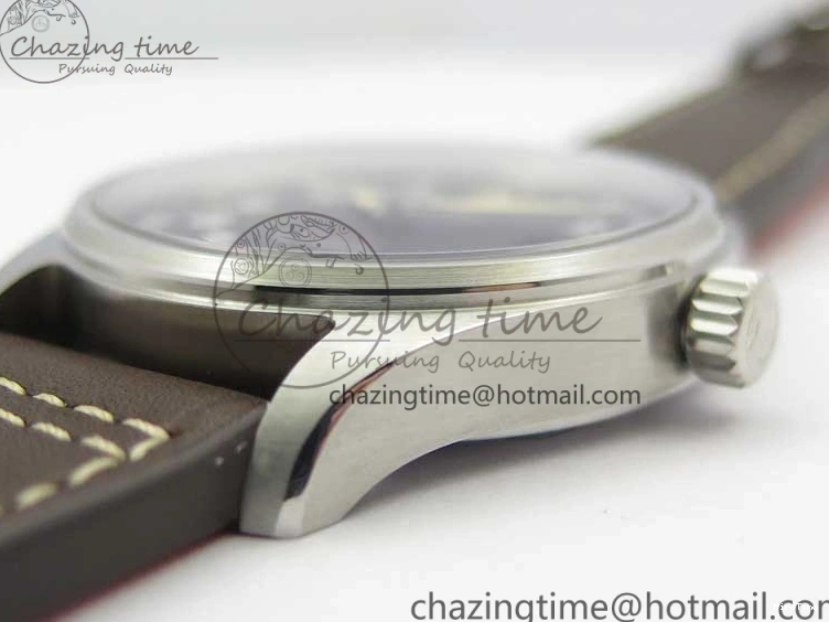 MIROTIME 0224 Original Pilot IW326803 SS MK 1:1 Best Edition Black Dial on Brown Leather Strap MIYOTA 7146